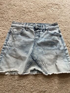 Light Wash Distressed Denim Skirt
